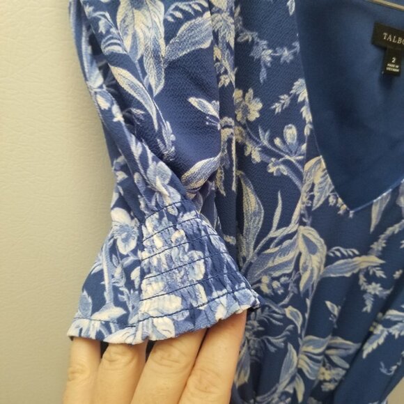 Talbots Blue Floral Etched Toile Smocked Fit and  Flare Dress 2 - Picture 10 of 10